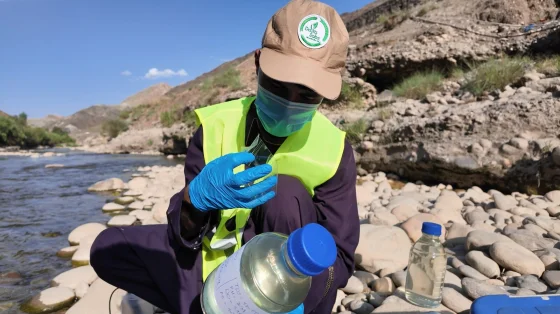 Wasserprobenahme und Feldmessung bei der Untersuchung für Mes Aynak.